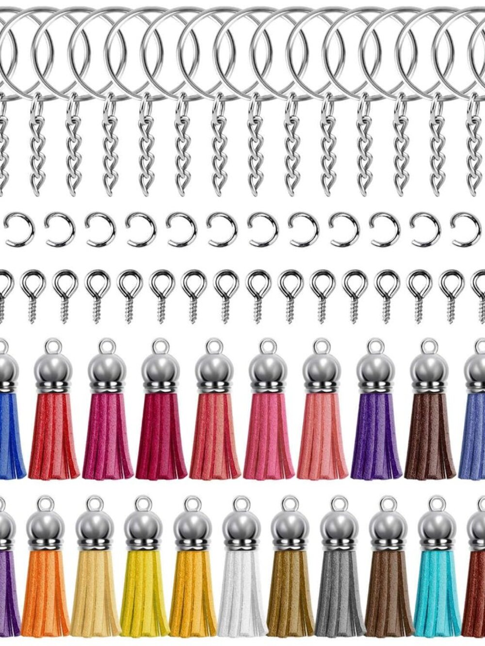 Keychain Tassles, 200pcs Bulk Keychain Rings Set Includes 50pcs Tassels for Craf